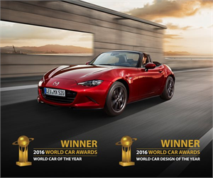 Mazda MX-5 zowel World Car of the Year 2016 als World Car Design of the Year 2016 